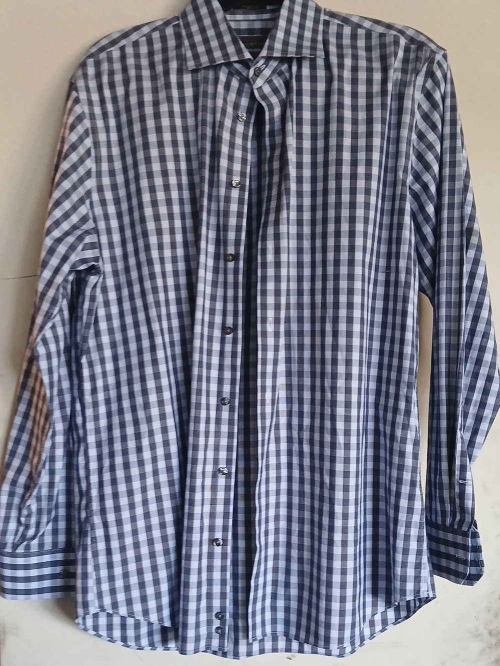 Calibrate Men's Blue and White Gingham Button-Down Shirt